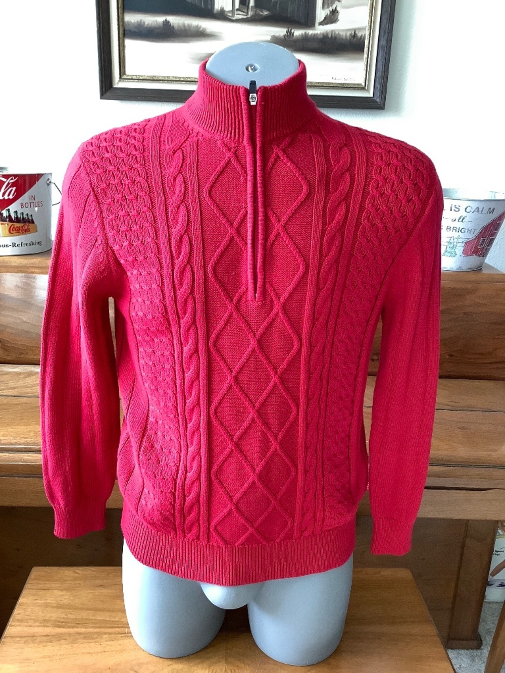 Mens IZOD Main Street Cottage 1/4 Zip CABLE KNIT Cotton SWEATER Size Small NWT